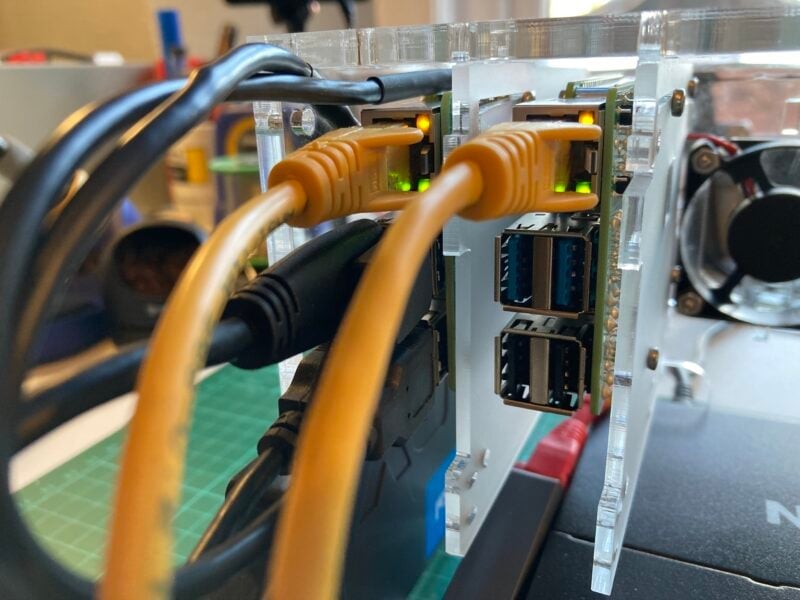 A second Raspberry Pi 4 powered using PoE+ next to our original head node.