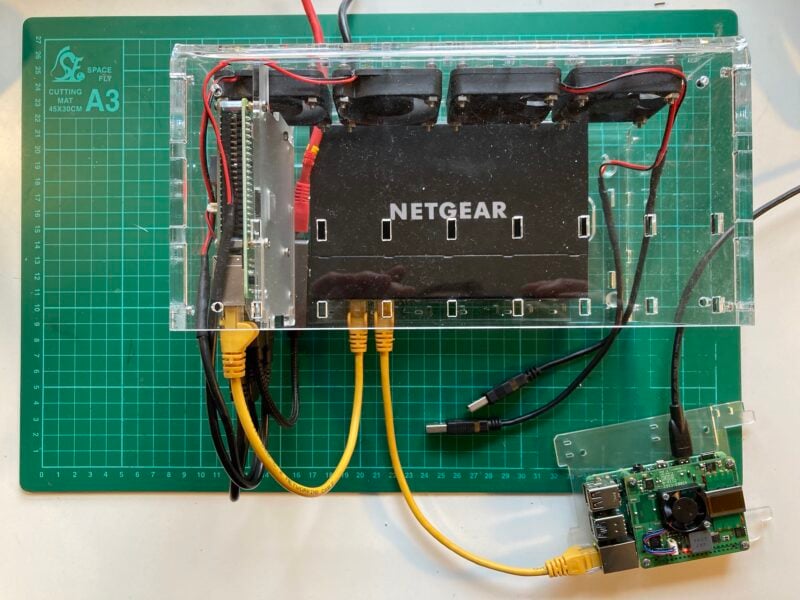 Network booting our first compute node for the first time. It's connected to a display for debugging.